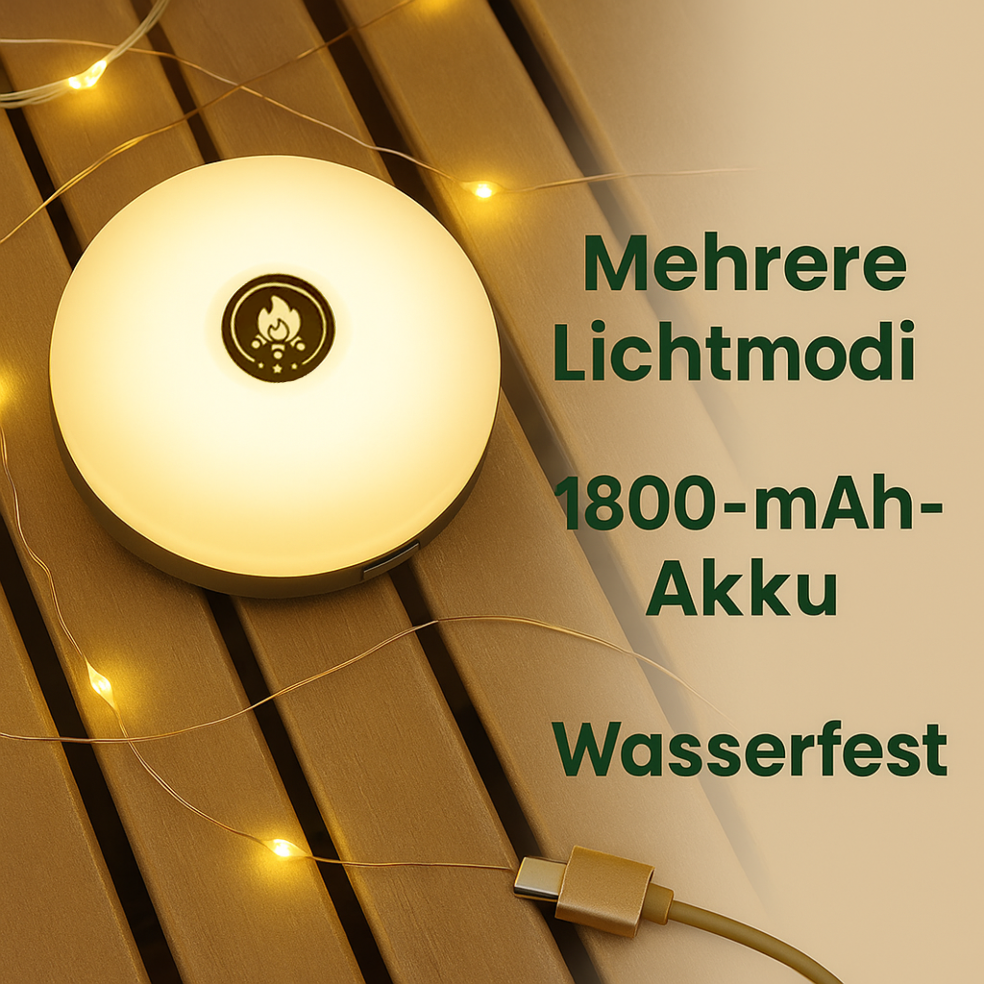 LumoCamp – 4-in-1 LED Campinglampe & Lichterkette | Wiederaufladbar & Wetterfest | Für Zelt, Outdoor & Festival