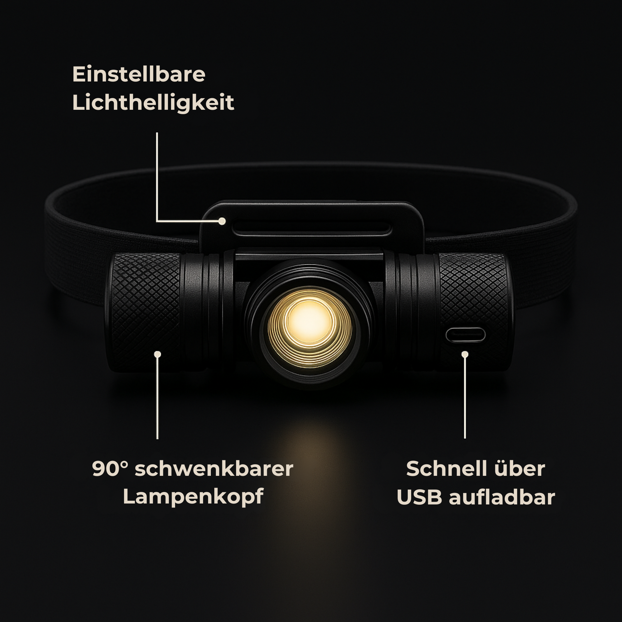 TaskBeam – LED Stirnlampe 1000 Lumen | USB aufladbar & wasserdicht | Für Outdoor, Arbeit & Notfälle
