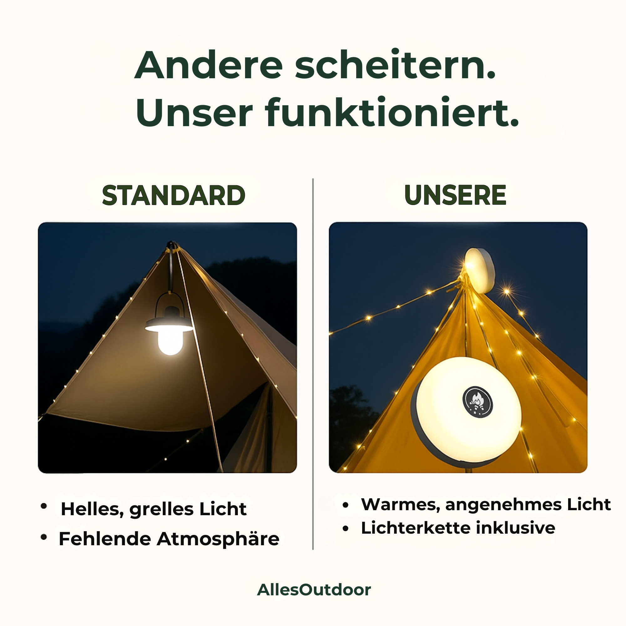 LumoCamp – 4-in-1 LED Campinglampe & Lichterkette | Wiederaufladbar & Wetterfest | Für Zelt, Outdoor & Festival