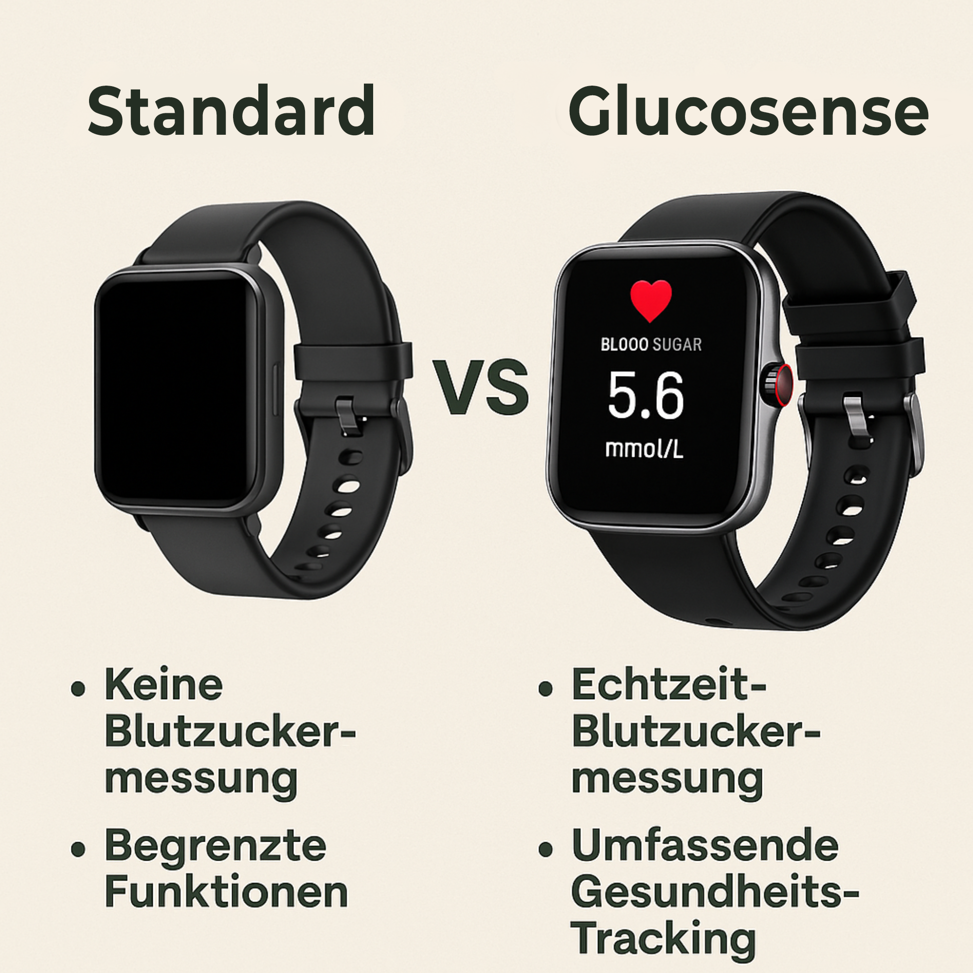 GlucoSense – Smartwatch mit Blutzuckermessung | Herzfrequenz & Schlaftracking | Für Diabetiker & Gesundheitsbewusste