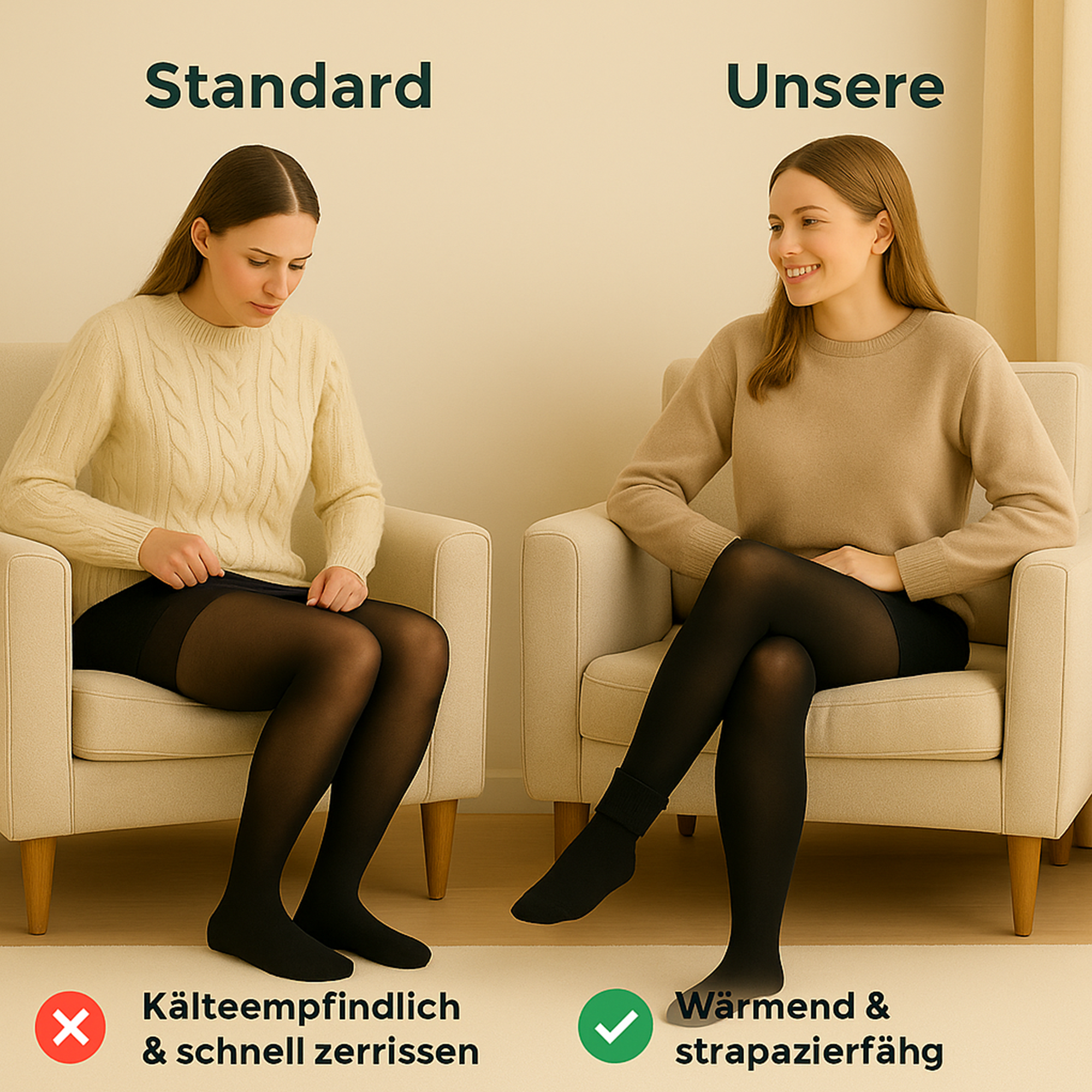 WarmBein – Thermo Strumpfhose | Fleece‑gefüttert 220 g atmungsaktiv | Damen warm unter Kleid & Rock