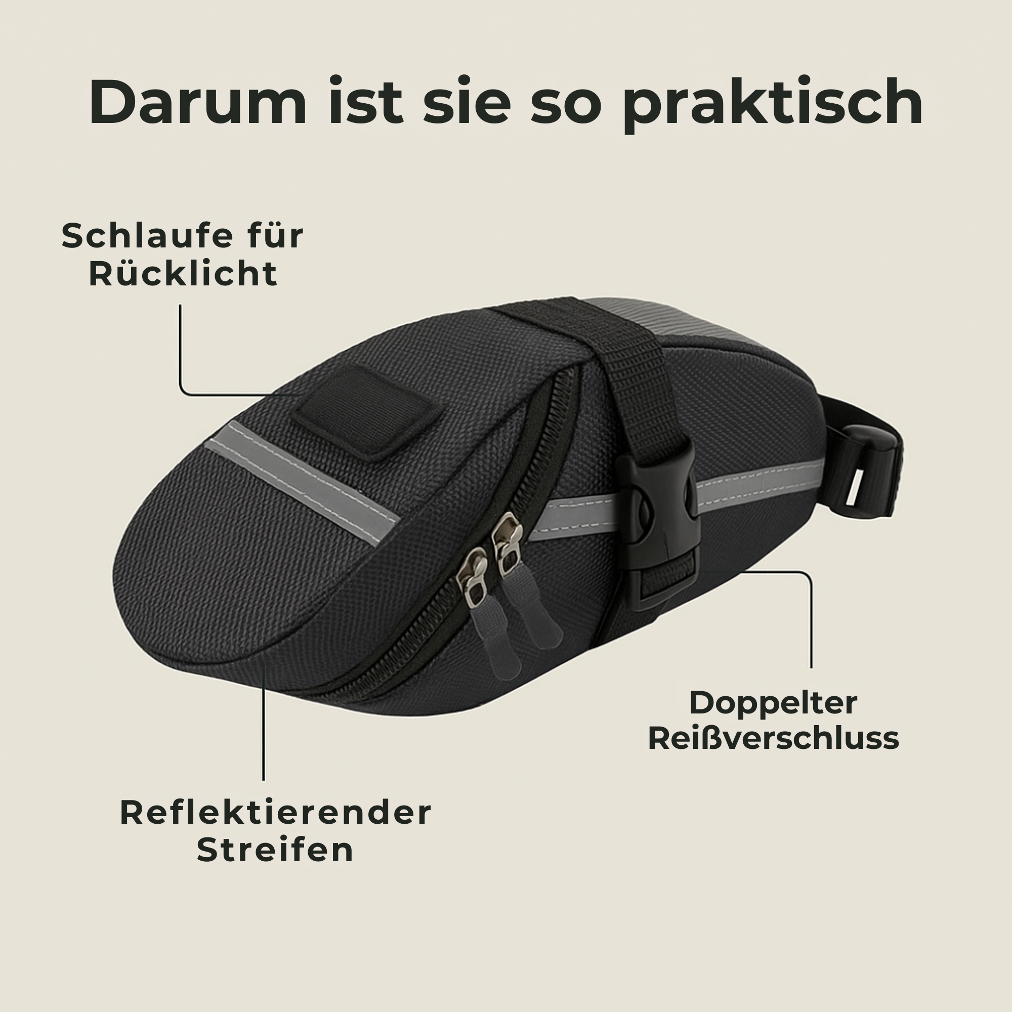 TrailMate – wasserdichte Satteltasche | robust PVC Material reflektierend | Fahrrad Werkzeug‑ & Pannentasche