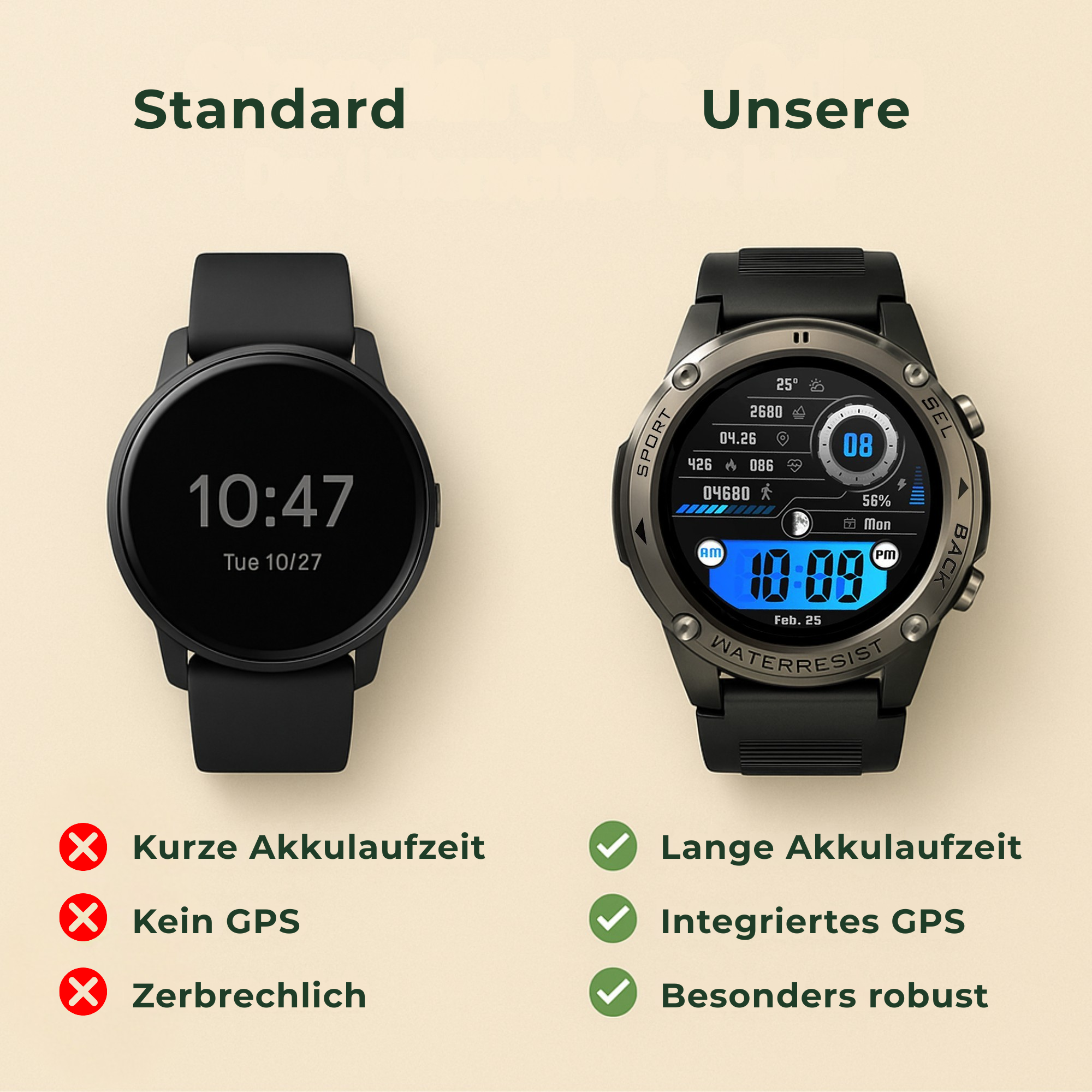 GearPro – GPS Smartwatch wasserdicht | Dual-Band Navigation kratzfest | Outdoor Sport & Alltag