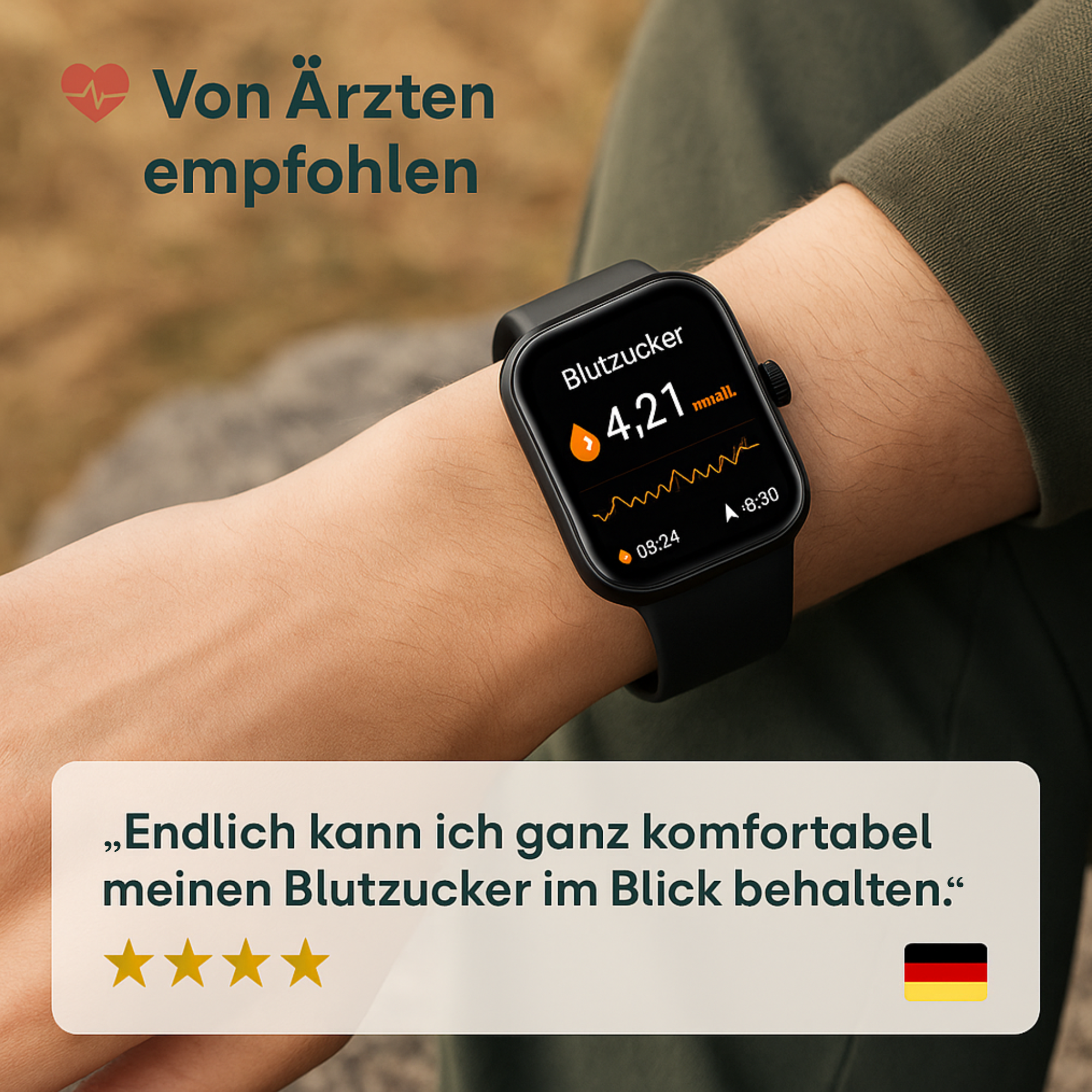 MediGuard – Gesundheits-Smartwatch mit Glukose-Tracking | Sturzerkennung & SOS in Echtzeit | Für sorgenfreies Gesundheitsmanagement