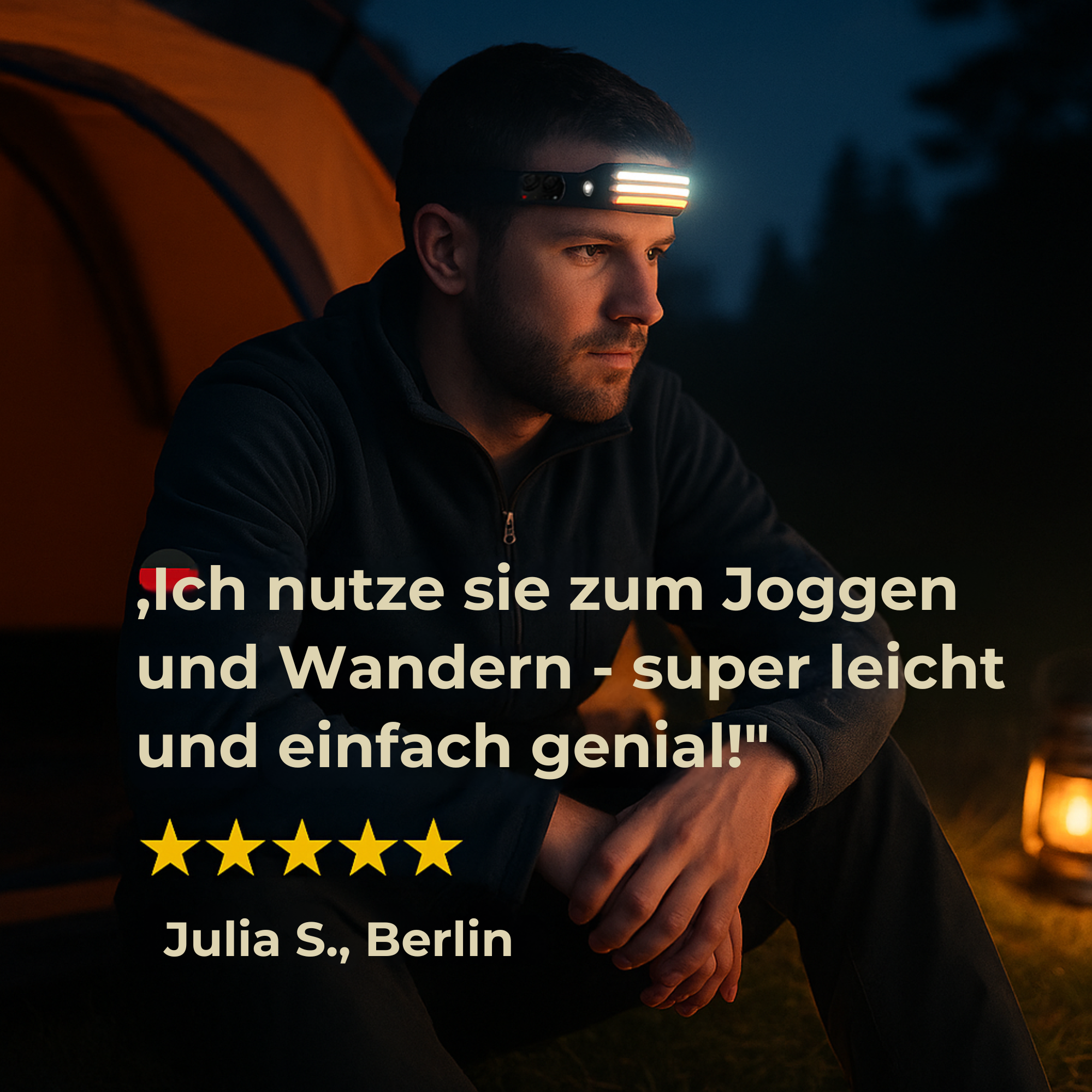 TrailGuard – Stirnlampe Sensor gesteuert | 230° Weitwinkel ultraleicht wasserdicht | Für Joggen Camping Outdoor