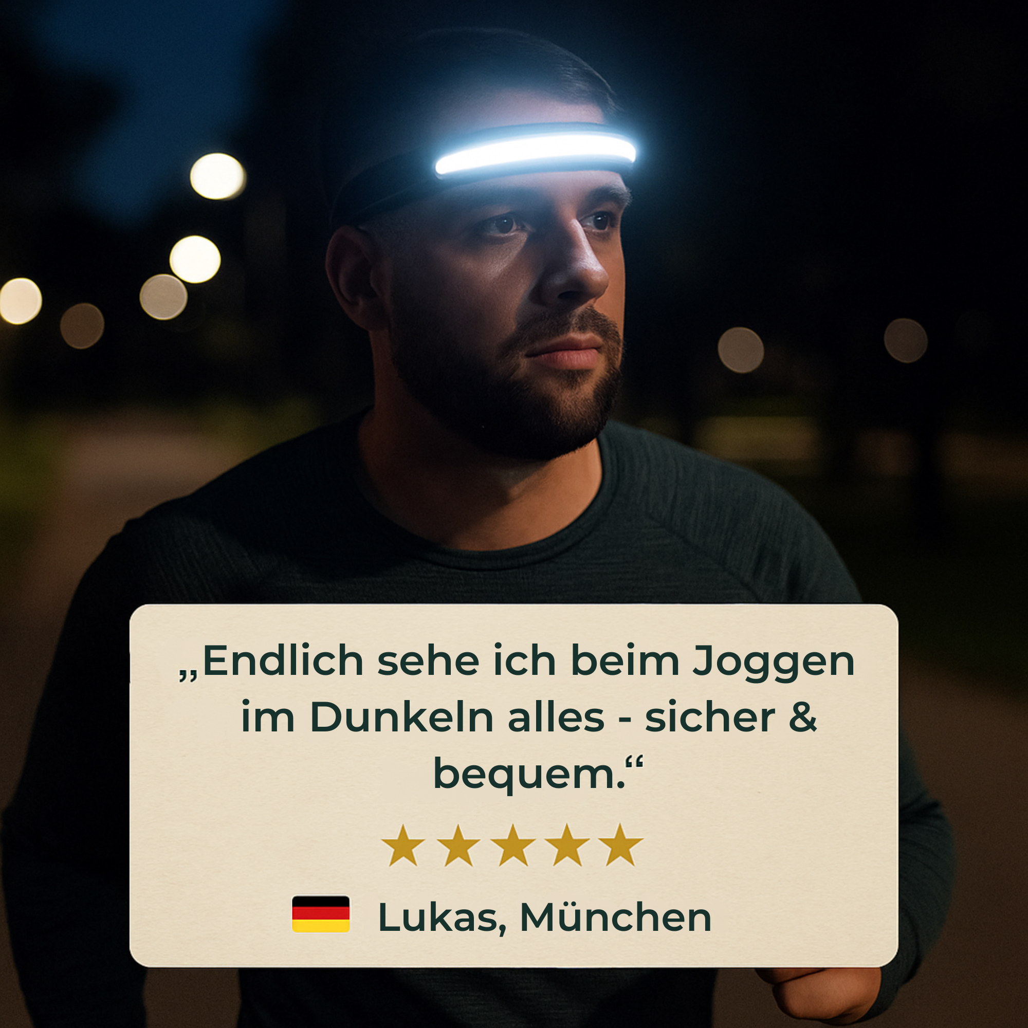 LumiGo – wiederaufladbare Stirnlampe | 230 ° COB-Weitwinkel Wasserdicht | Sicherheit Jogger Wanderer
