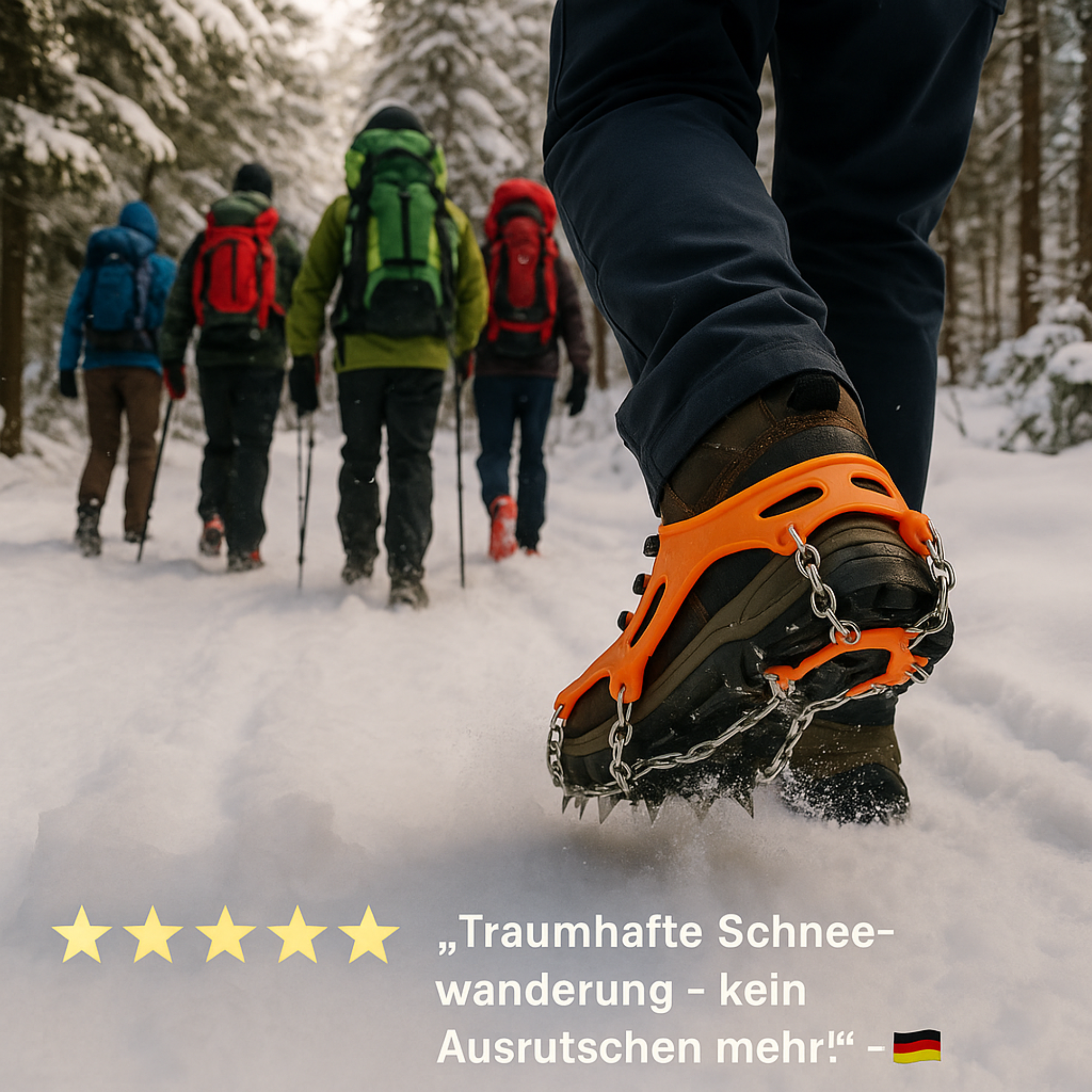 AlpGripp – Grödel Spikes für Schuhe | Rutschfest Manganstahl mit 13 Zacken | Für Wandern & Trekking auf Eis & Schnee