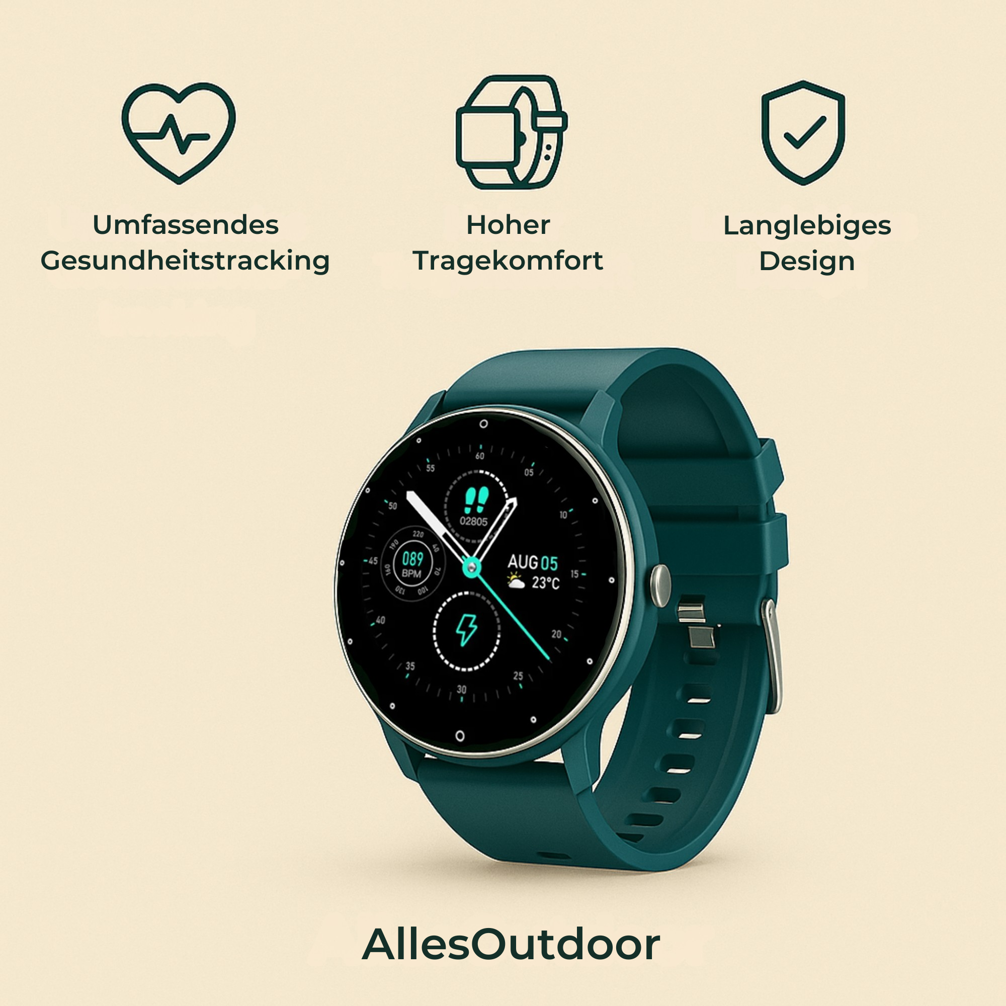 Mediwatch – Smartwatch Blutdruckmessung | Herzfrequenz & Vitaldaten IP67 wasserresistent | für Gesundheit & Sport