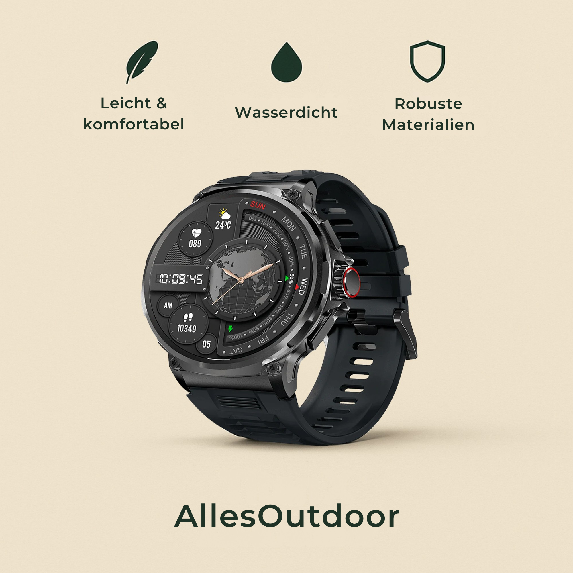PulseX – Smartwatch robust mit Gesundheitsfunktionen | stoßfest & wasserdicht (IP68) | für Outdoor & Alltag