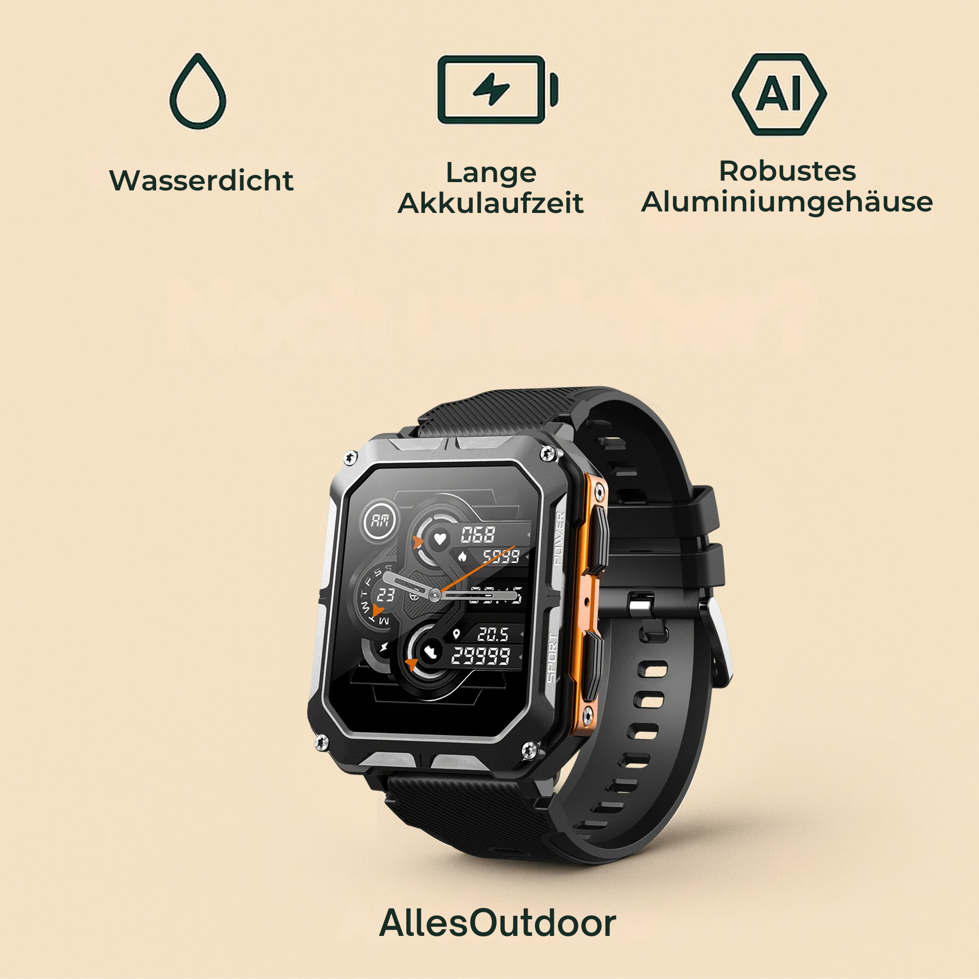 RobuX – Robuste Smartwatch | Stoßfest & IP68 | Langlaufend Akku | Baustelle & Outdoor