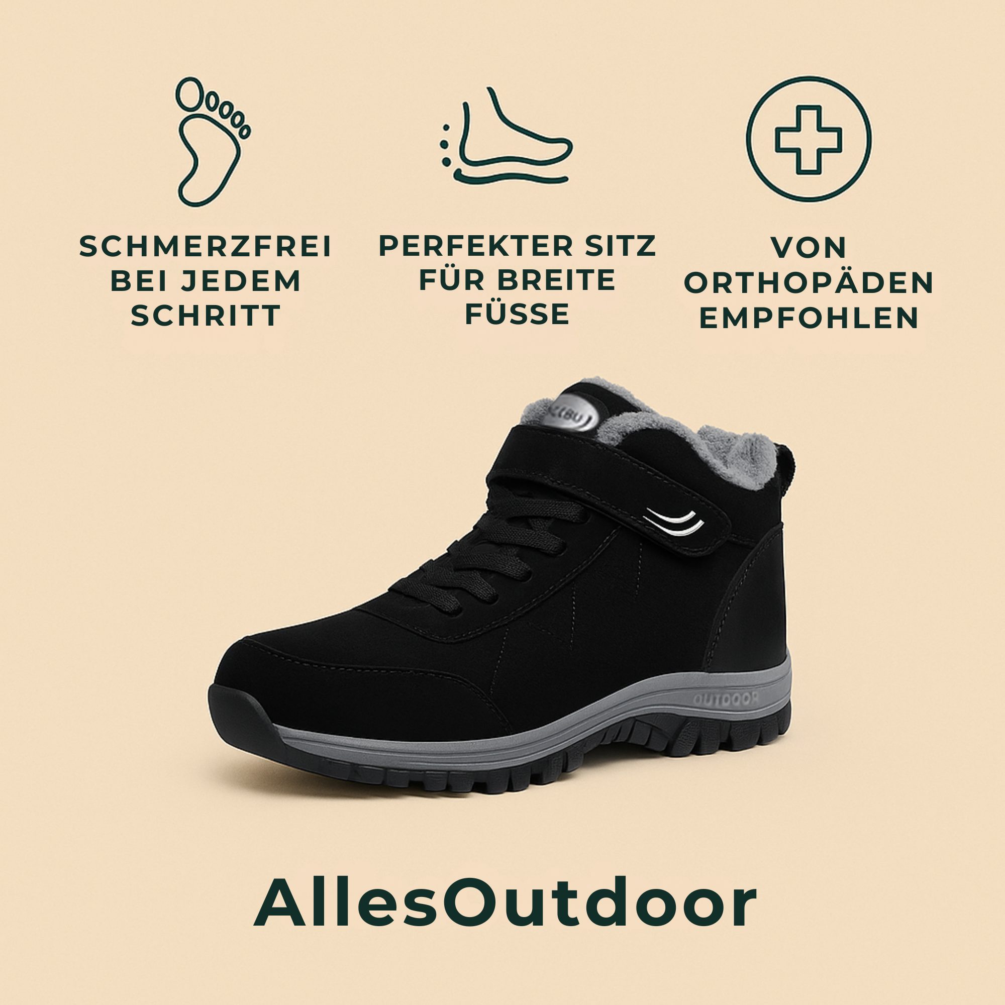 Ortholina – Orthopädischer Winterstiefel Damen & Herren | Rutschfest Gefüttert Klettverschluss | Alltag & Outdoor Komfort
