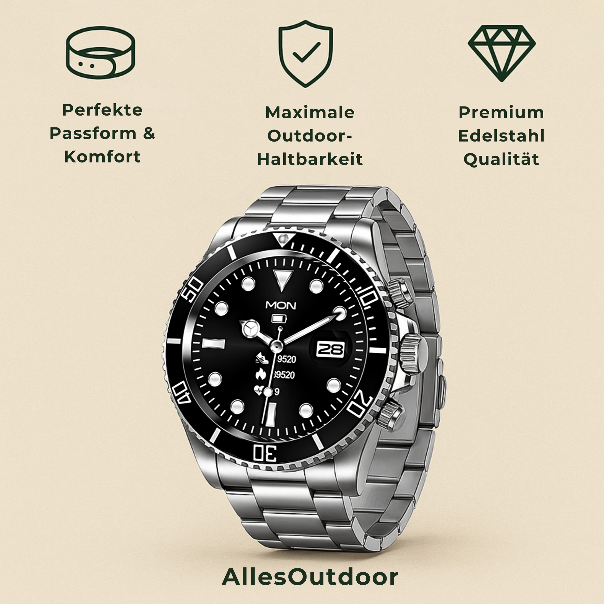 TitanPro – robuste Smartwatch | 10 Tage Akku & IP68 Edelstahlgehäuse | Outdoor Uhr für Handwerker & Sport