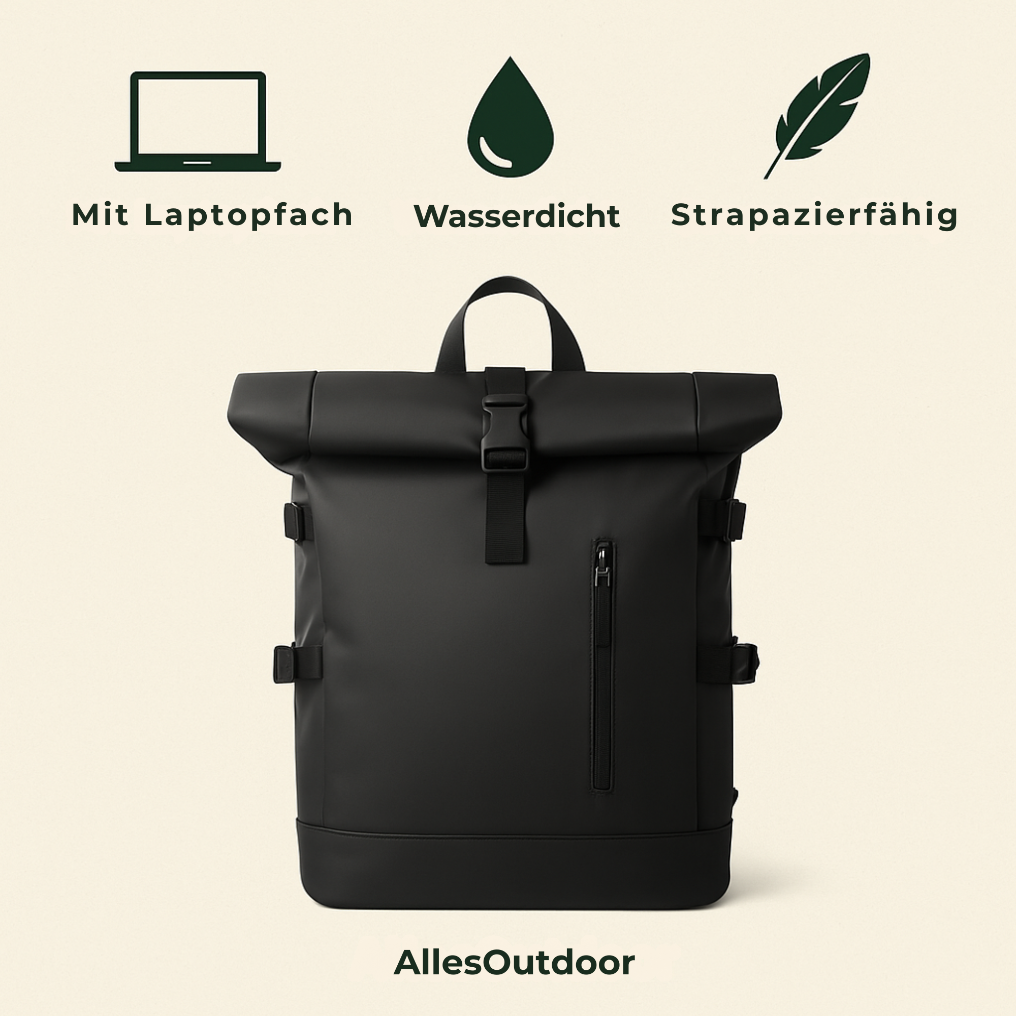 TraqTop – Rucksack mit wasserdichtem Laptopfach | Flexibler Rolltop-Verschluss mit gepolsterten Trägern | Für Pendler und Stadtradler