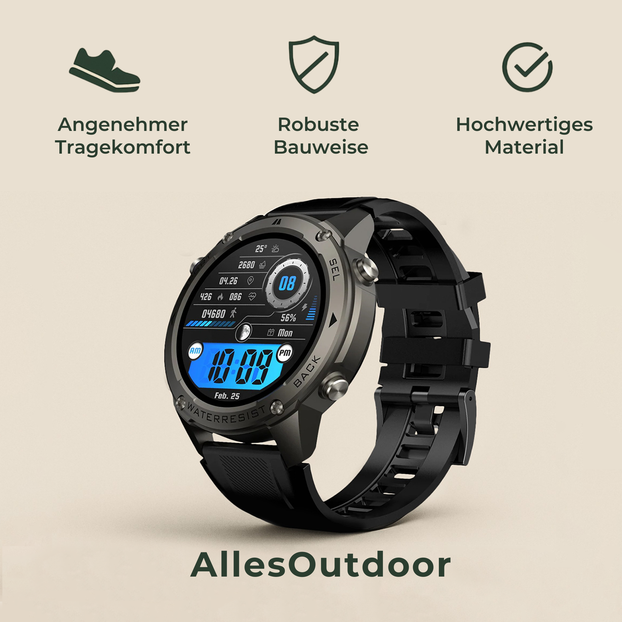 GearPro – GPS Smartwatch wasserdicht | Dual-Band Navigation kratzfest | Outdoor Sport & Alltag
