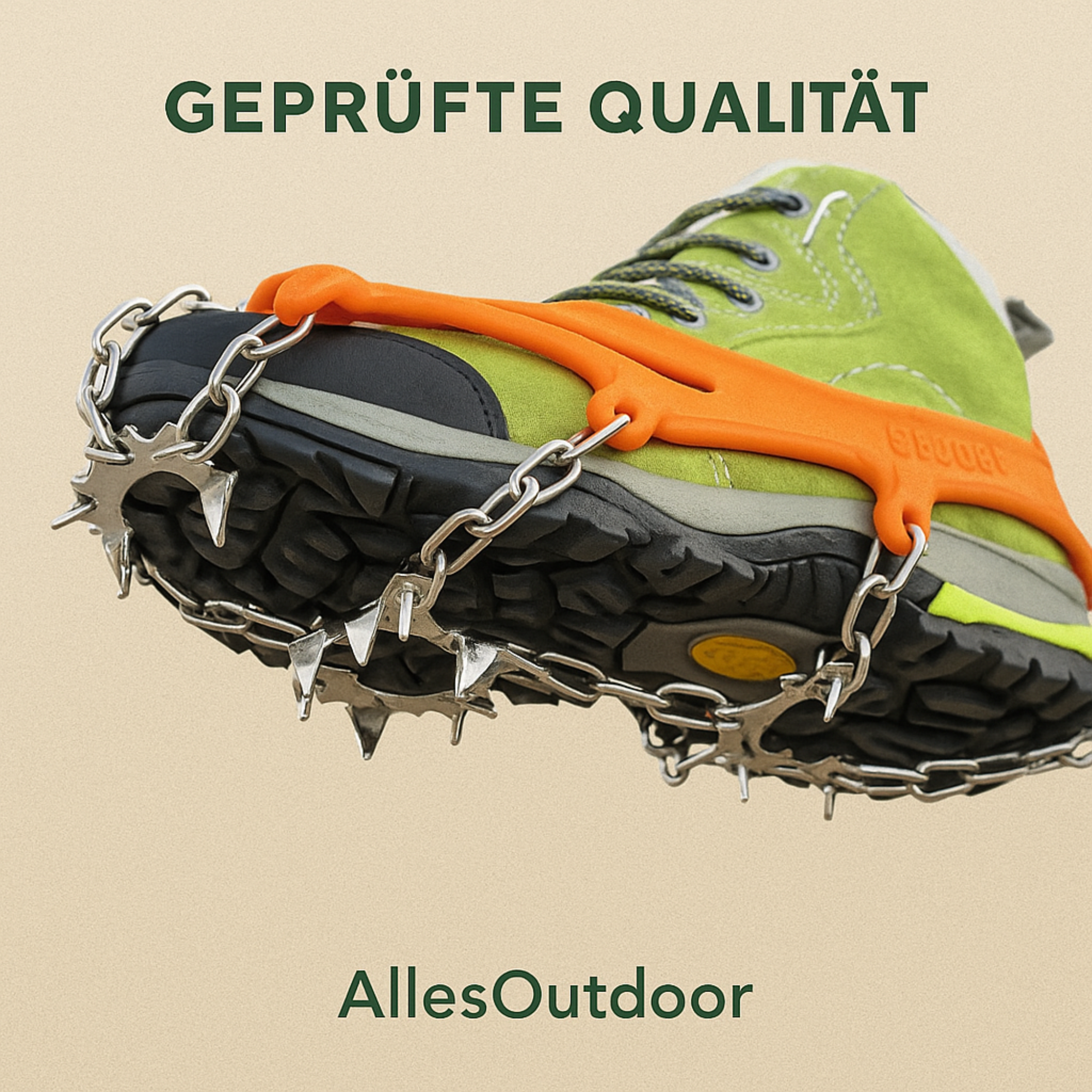 AlpGripp – Grödel Spikes für Schuhe | Rutschfest Manganstahl mit 13 Zacken | Für Wandern & Trekking auf Eis & Schnee